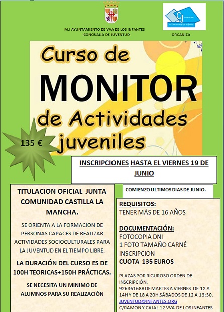 El Ayuntamiento de Villanueva de los Infantes organiza un curso de Monitor de Actividades Juveniles