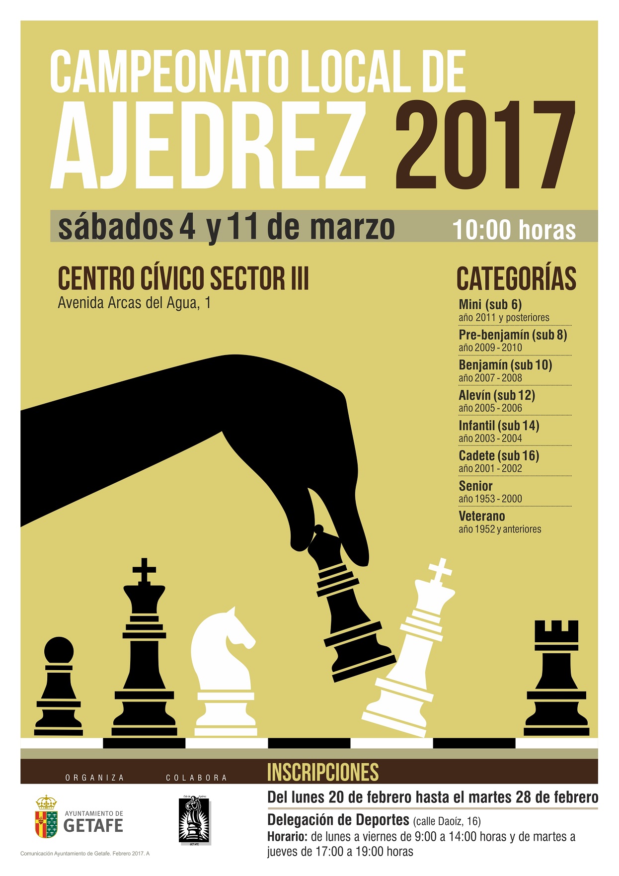 Hoy se abre el plazo de inscripción en Getafe para el Campeonato Local de Ajedrez 2017