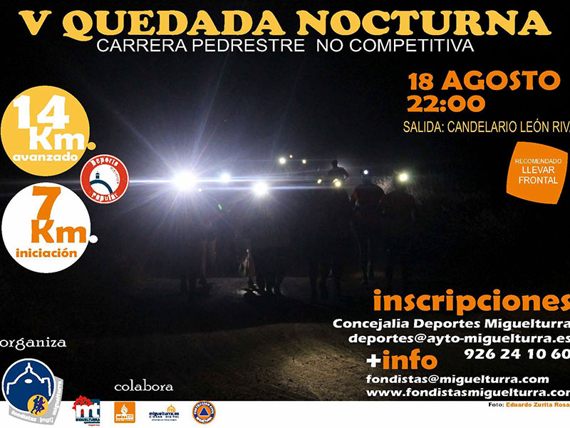 La noche del viernes 18 de agosto Miguelturra vivirá una nueva edición de la carrera pedestre no competitiva “Quedada Nocturna”