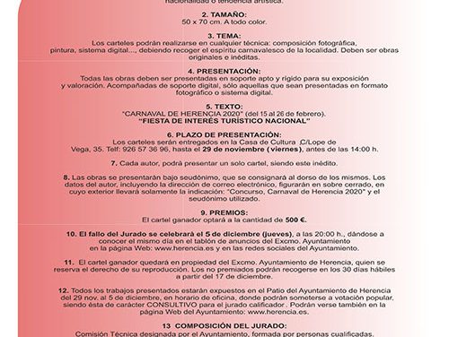 Abierto el plazo para la presentación de propuestas del Cartel de Carnaval de Herencia 2020