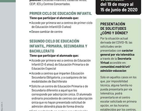 Comienza el periodo de escolarización en centros públicos de Getafe para el próximo curso 2020/21