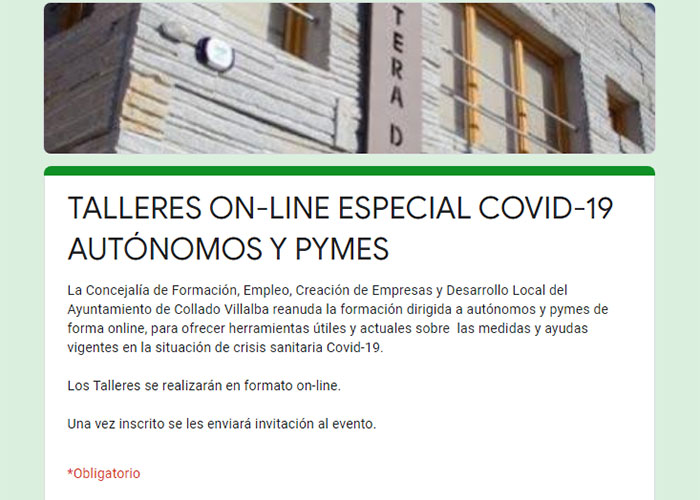 El Ayuntamiento de Collado Villalba impartirá dos talleres online para autónomos y pymes con información útil sobre las ayudas por el covid-19