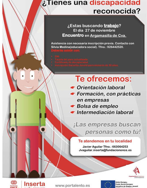 Ayuntamiento de Argamasilla de Calatrava y Fundación ONCE programan una jornada sobre empleo para jóvenes con discapacidad