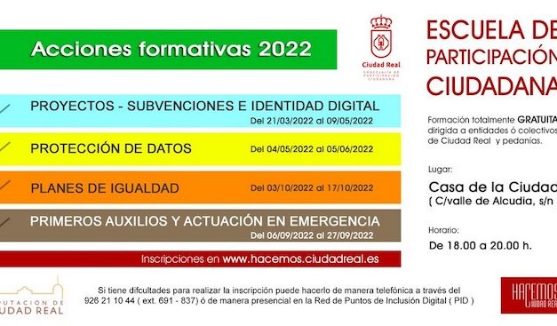 La Escuela de Participación Ciudadana impulsa cuatro acciones formativas totalmente gratuitas en digitalización, igualdad, protección de datos y primeros auxilios en la Casa de la Ciudad