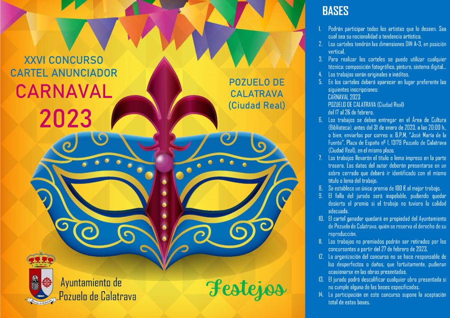 <strong>Presentadas las bases del «XXVI Concurso del Cartel Anunciador del Carnaval 2023 de Pozuelo de Calatrava»</strong>