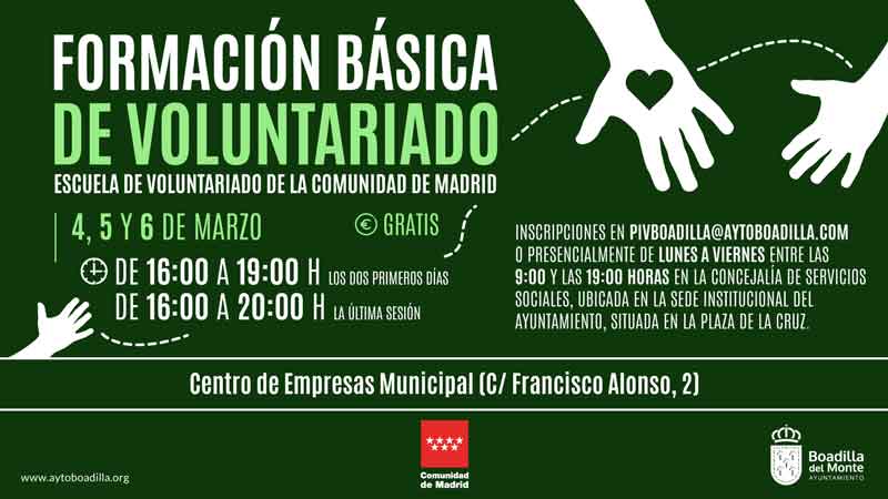 La Escuela de Voluntariado de la Comunidad de Madrid ofrece en Boadilla un nuevo curso de formación básica