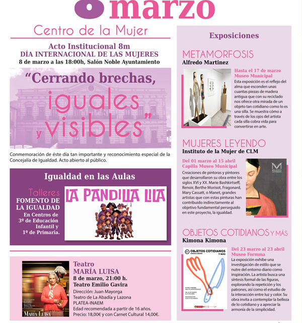 Alcázar y el Centro de la Mujer conmemoran el 8M con talleres educativos, reconocimientos, teatro y exposiciones