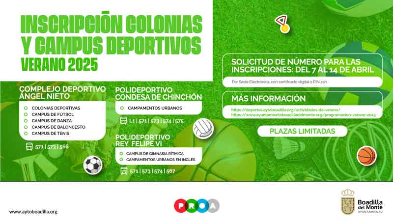 El día 7 se abre el plazo de solicitud de número para el sorteo de la inscripción a las colonias y campus de verano