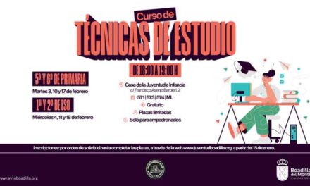 El Ayuntamiento ofrece un curso de Técnicas de Estudio para alumnos de 5º y 6º de Primaria, y 1º y 2º de ESO