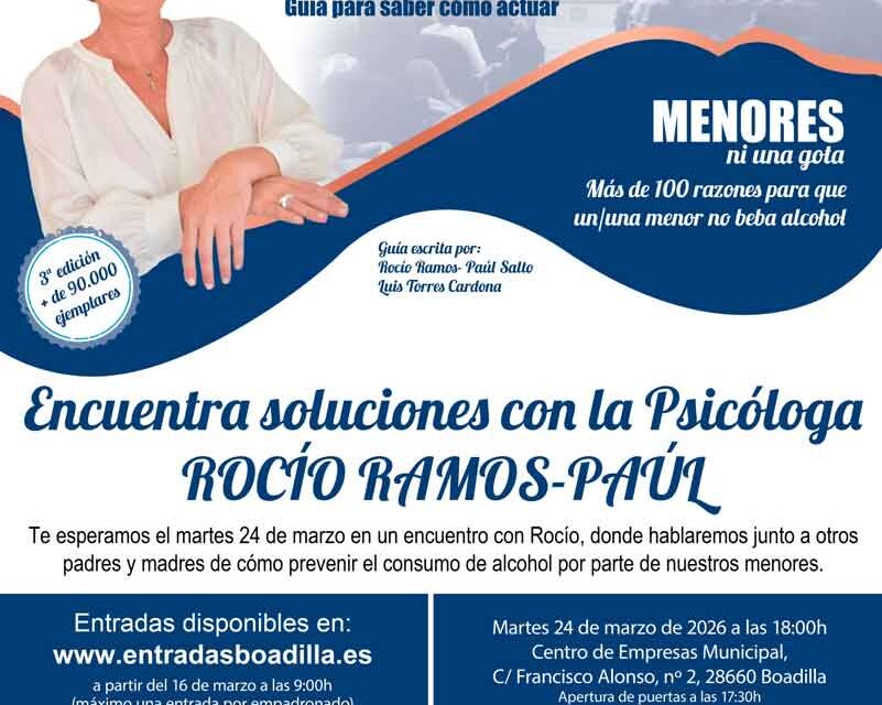 Rocío Ramos-Paúl ofrecerá una nueva charla para abordar el consumo de alcohol en los menores