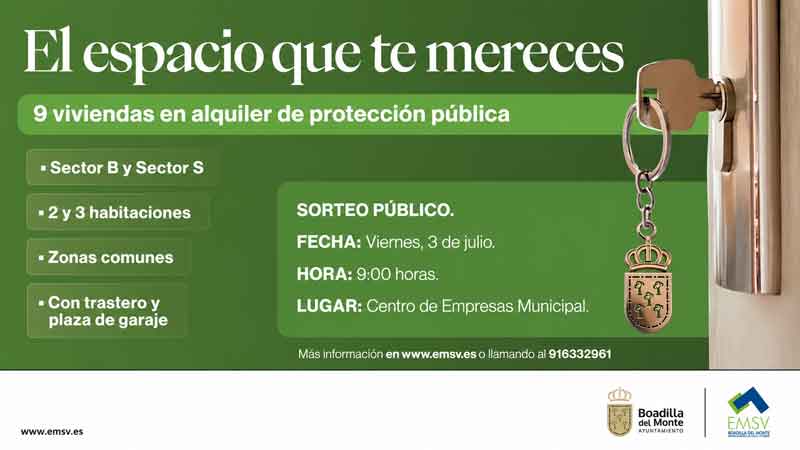 La EMSV realizará el próximo 3 de julio el sorteo público ante notario de nueve viviendas de protección para alquiler