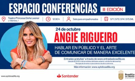 La conferencia de Angie Rigueiro del próximo sábado 24 comenzará a las 12:30 horas