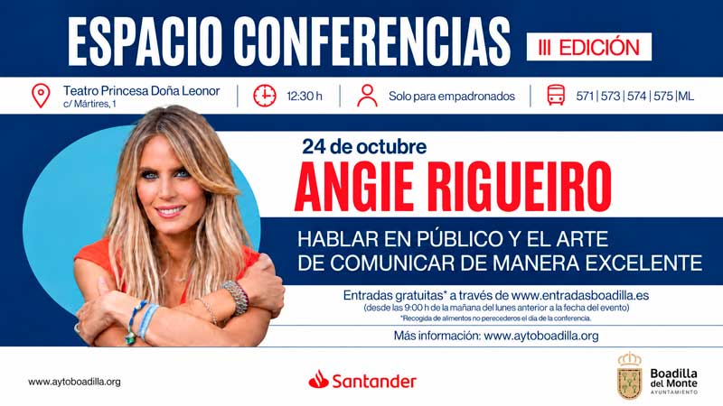 La conferencia de Angie Rigueiro del próximo sábado 24 comenzará a las 12:30 horas