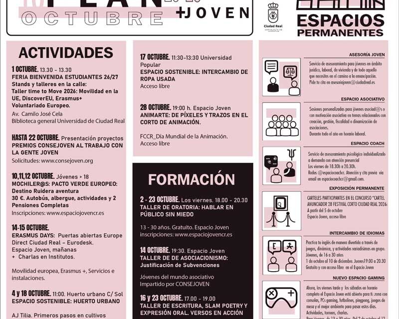 La concejalía de Juventud e Infancia propone un octubre lleno de actividad en su “Plan + Joven”